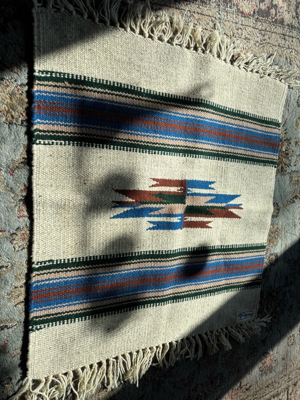 Handwoven Vintage Southwestern Chimayo 100% Wool Ortegas Woven Rug